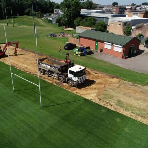 Aerial view of a grab hire truck operating in Leicester